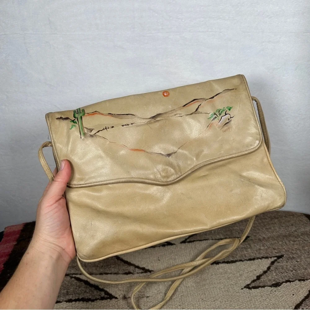 Western crossbody hand painted Beige Shoulder Bag‎ purse cowboy southwest desert